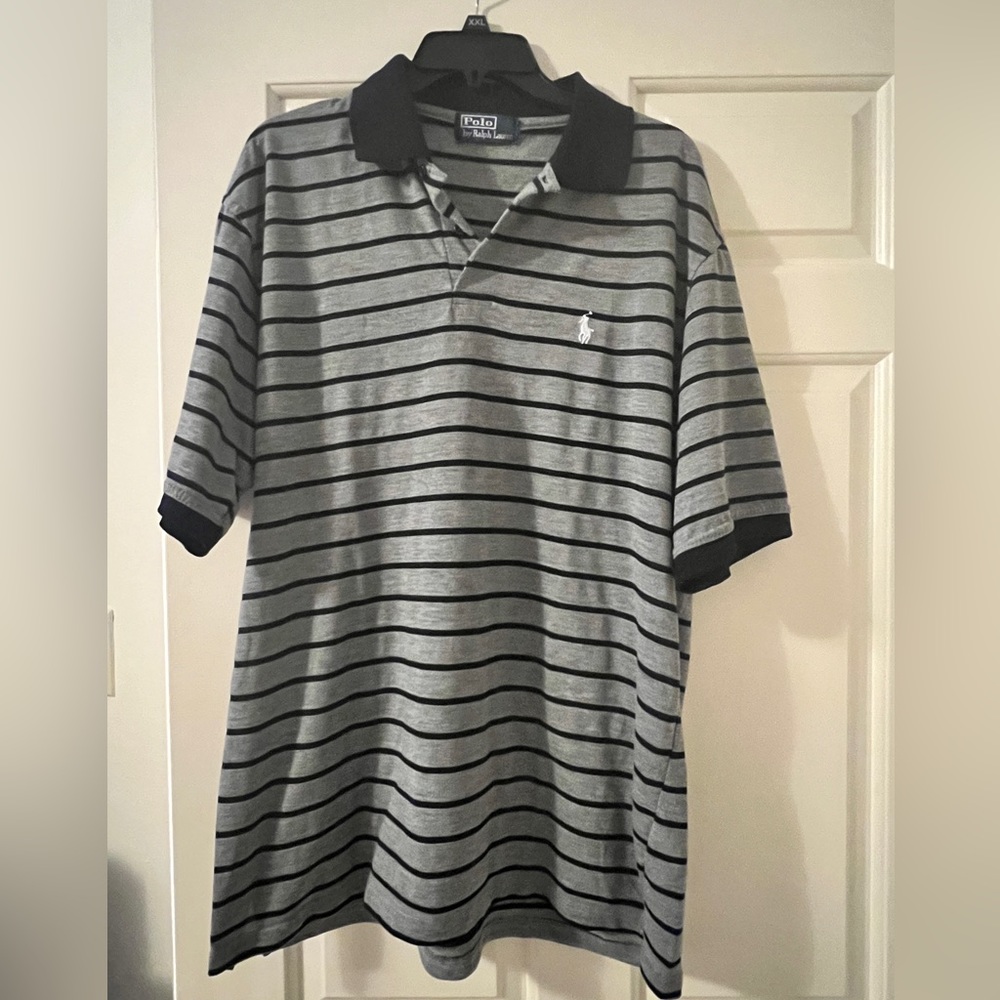 Men’s Polo by Ralph Lauren polo shirt Grey w Black stripes sz 2XL